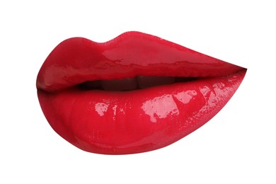 Image of Female lips with red lipstick isolated on white
