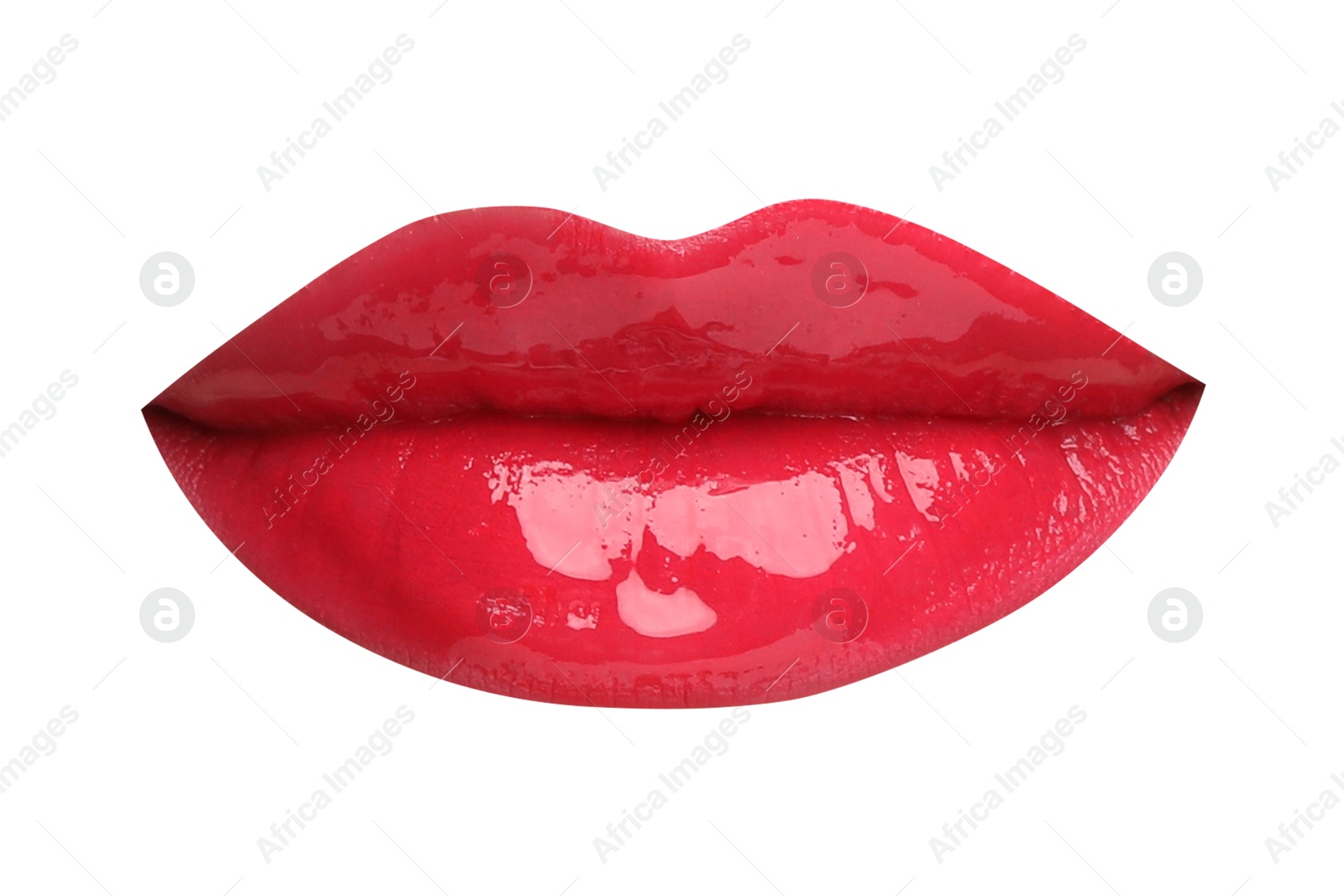 Female lips with red lipstick isolated on white Image of Female lips with red lipstick isolated on white