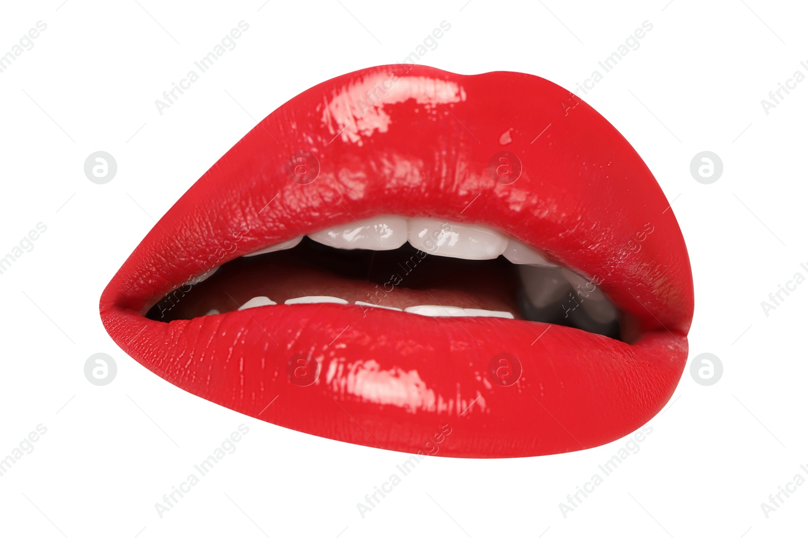 Image of Female lips with red lipstick isolated on white