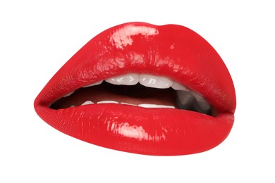 Image of Female lips with red lipstick isolated on white