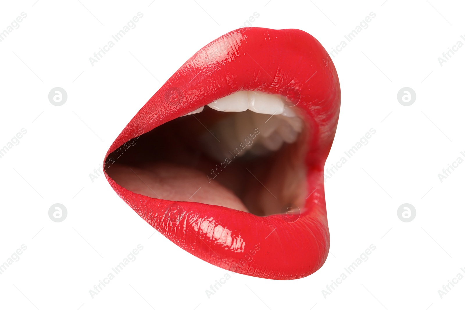 Image of Female lips with red lipstick isolated on white