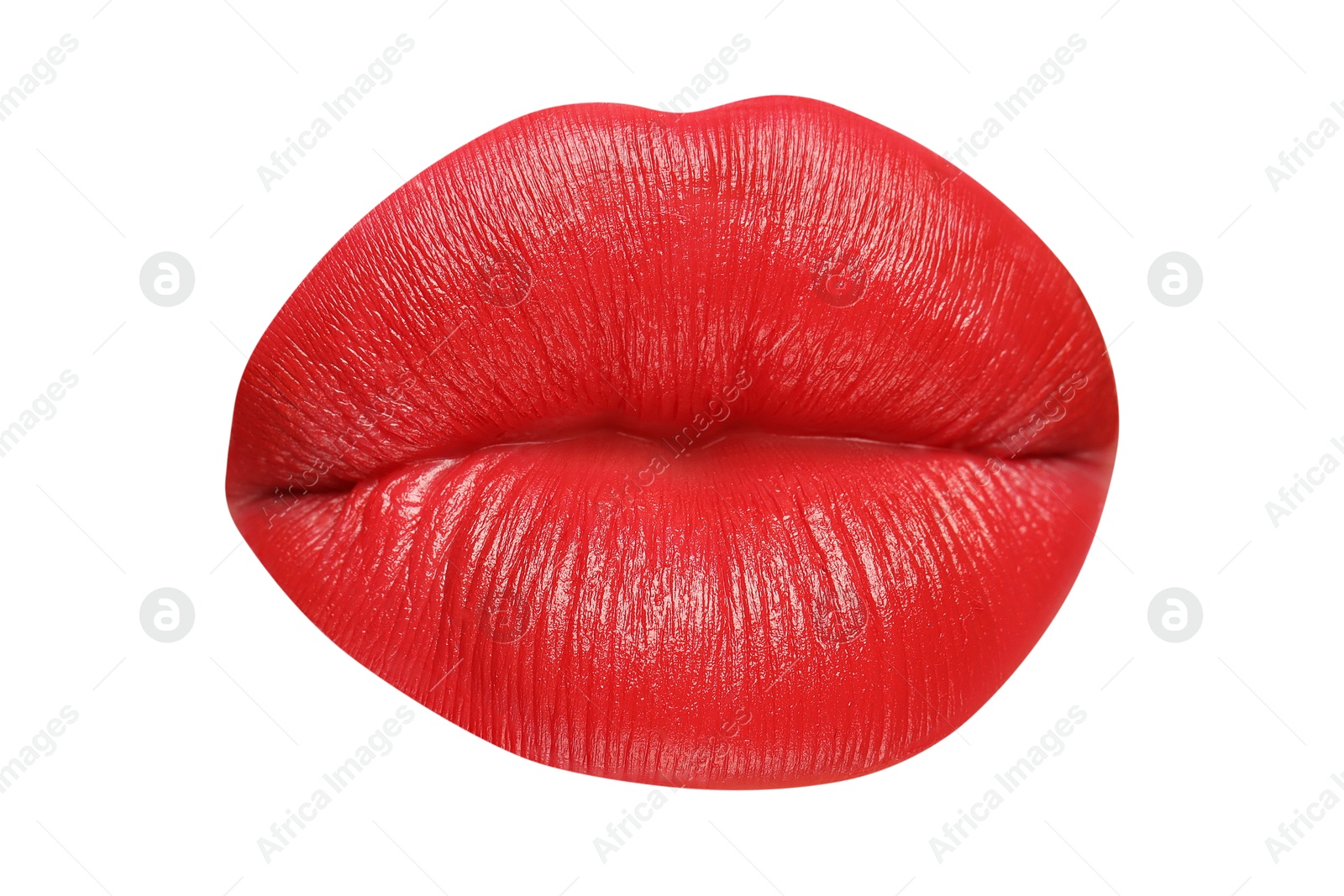 Female lips with red lipstick isolated on white Image of Female lips with red lipstick isolated on white