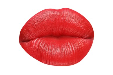 Image of Female lips with red lipstick isolated on white