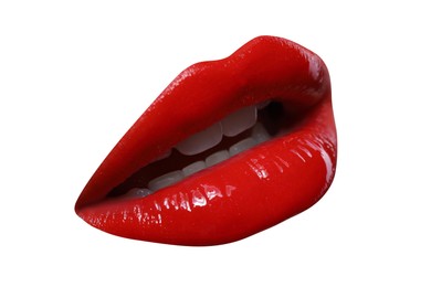 Image of Female lips with red lipstick isolated on white