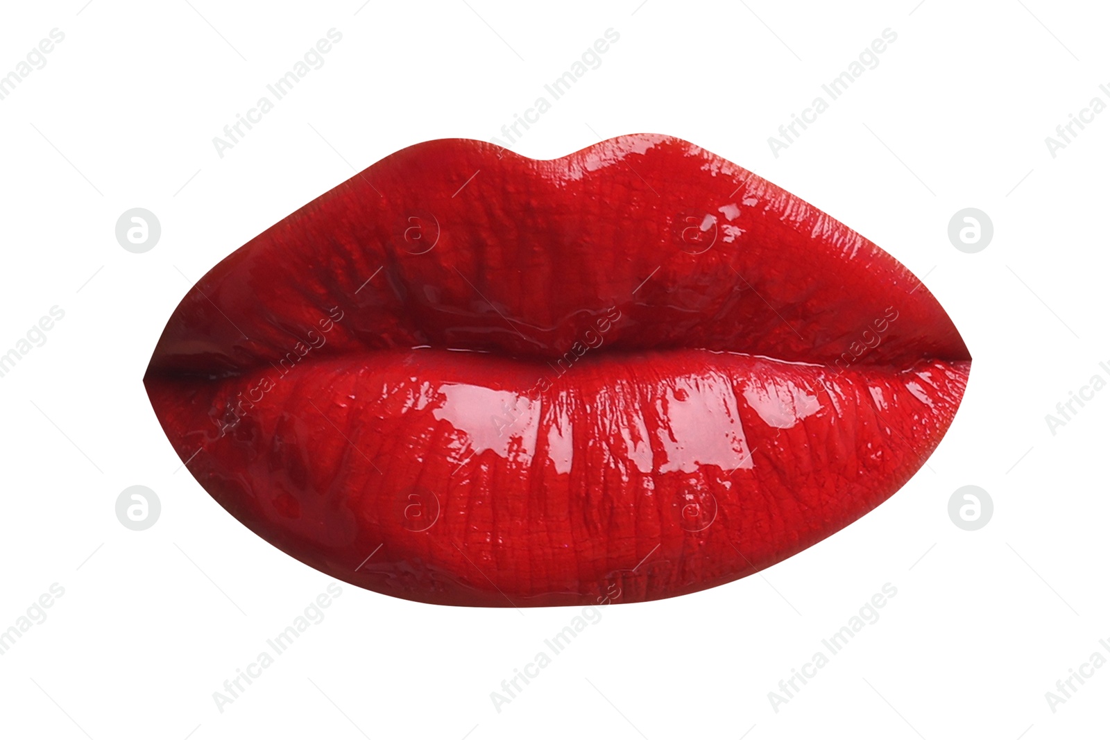 Female lips with red lipstick isolated on white Image of Female lips with red lipstick isolated on white