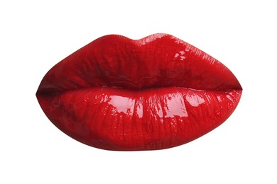 Image of Female lips with red lipstick isolated on white