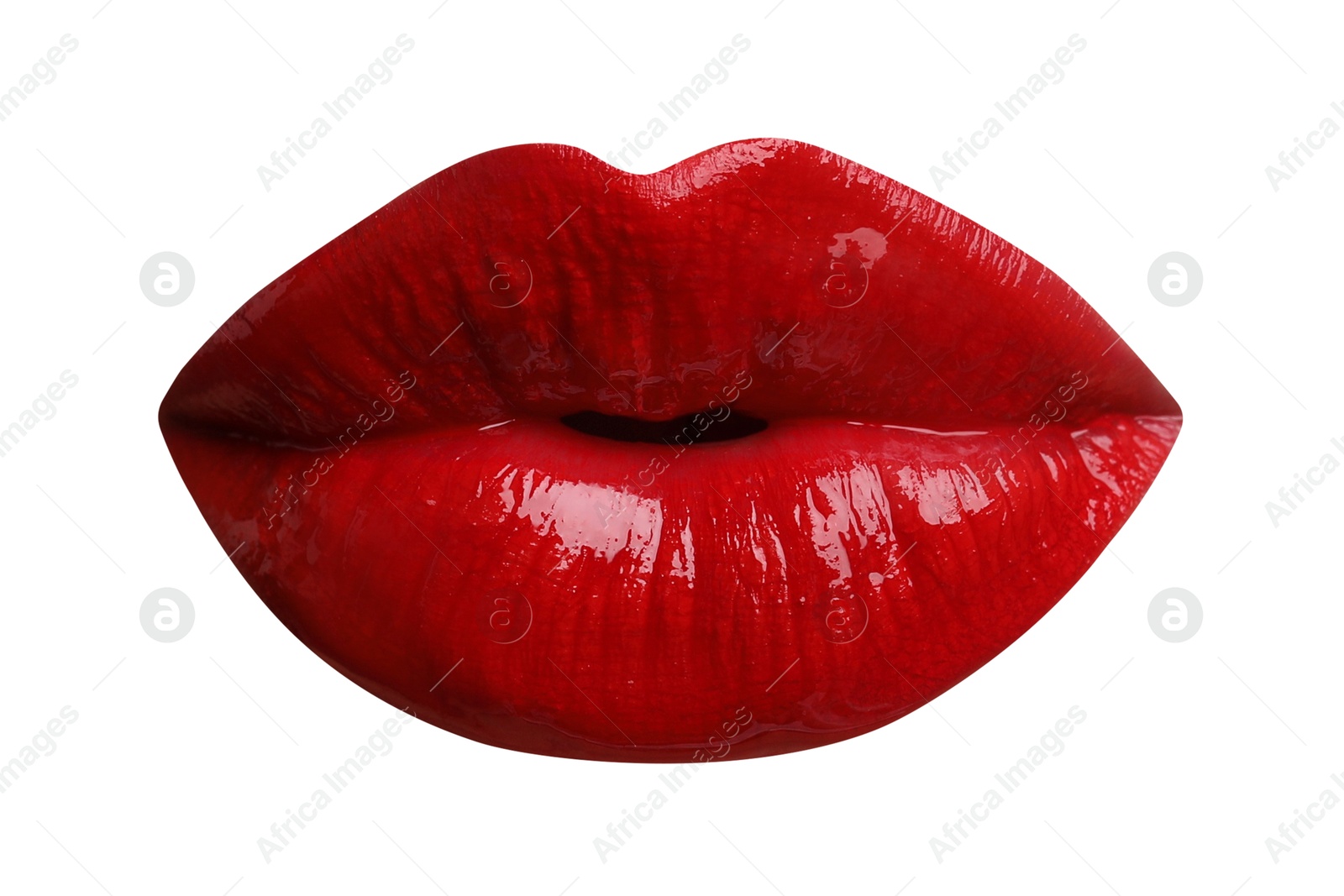 Female lips with red lipstick isolated on white Image of Female lips with red lipstick isolated on white