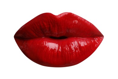 Image of Female lips with red lipstick isolated on white