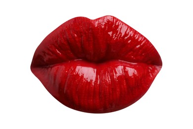 Image of Female lips with red lipstick isolated on white