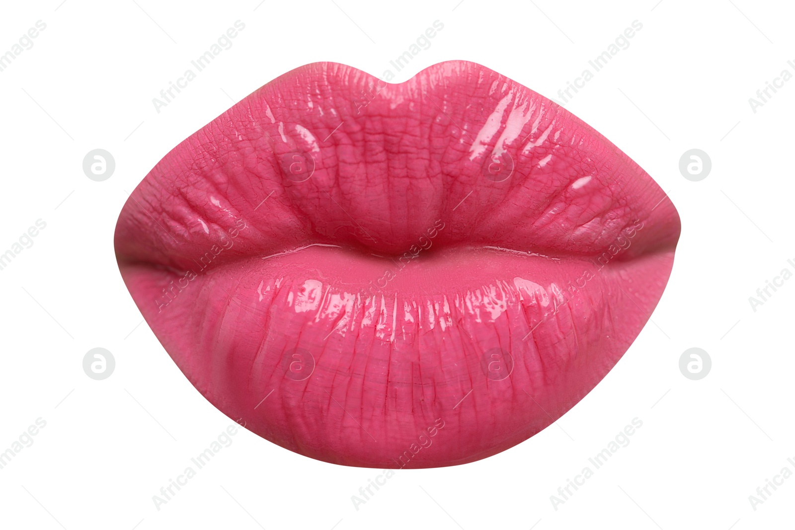 Female lips with pink lipstick isolated on white Image of Female lips with pink lipstick isolated on white