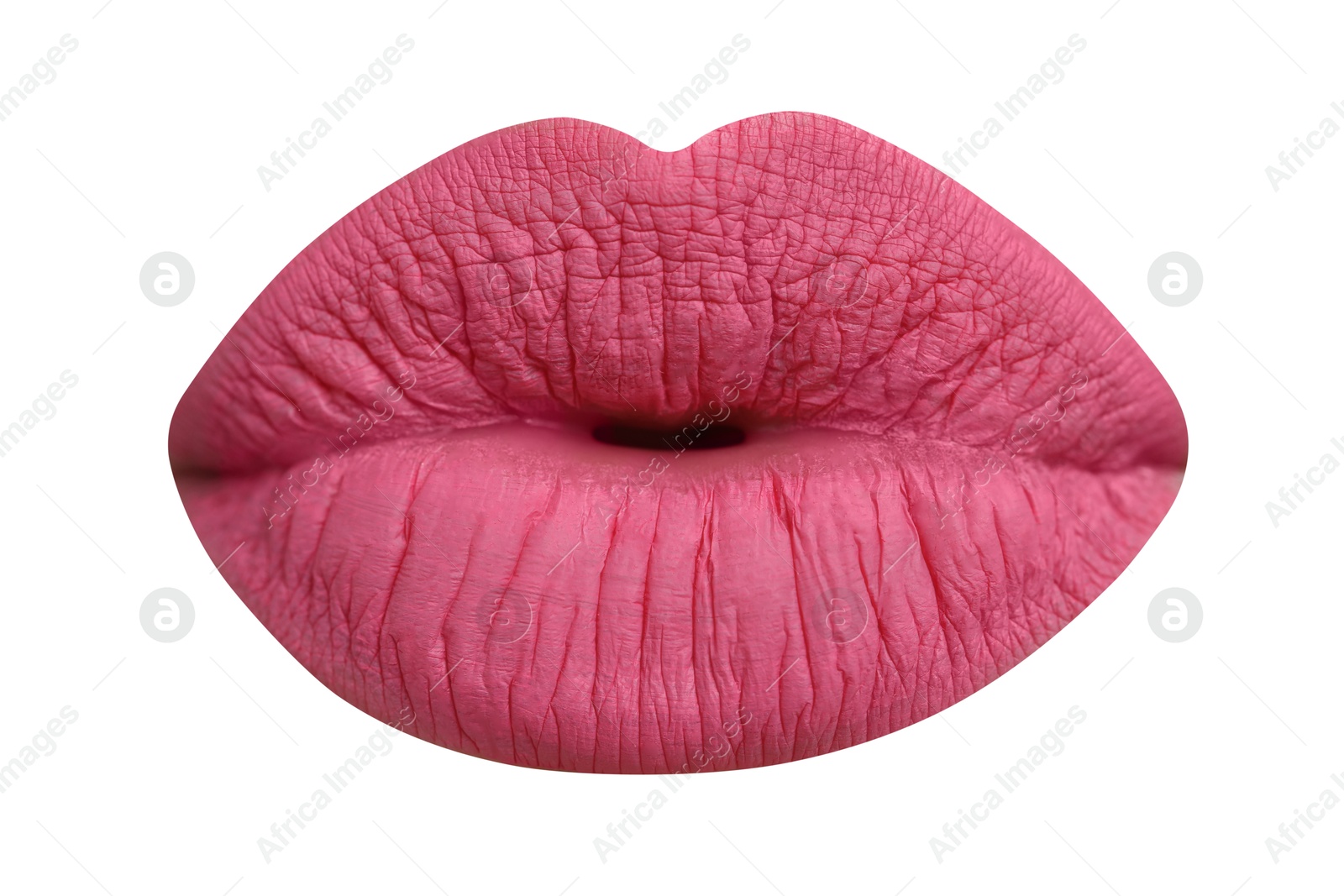Female lips with pink lipstick isolated on white Image of Female lips with pink lipstick isolated on white
