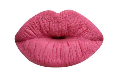 Image of Female lips with pink lipstick isolated on white