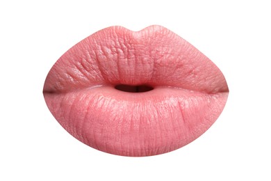 Image of Female lips with pink lipstick isolated on white