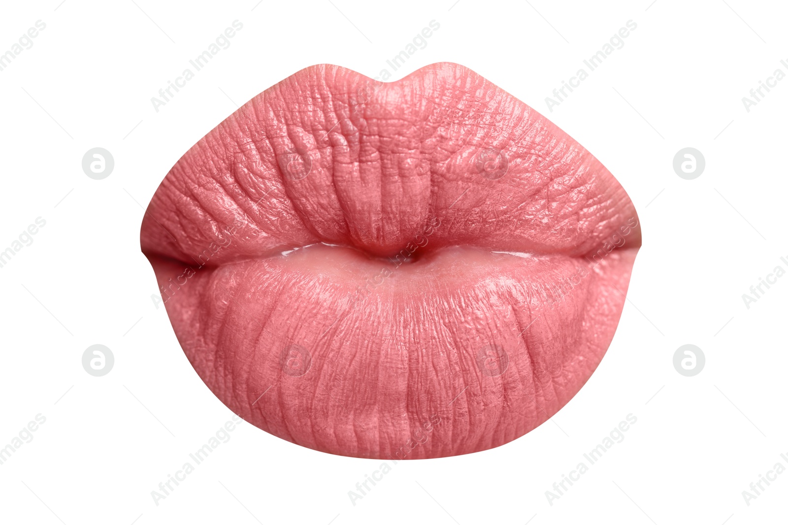 Female lips with pink lipstick isolated on white Image of Female lips with pink lipstick isolated on white