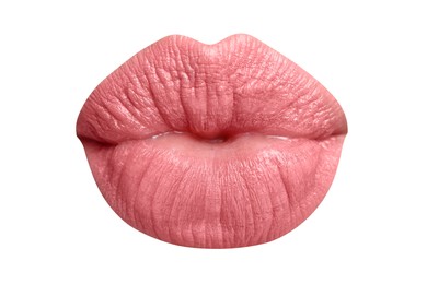 Image of Female lips with pink lipstick isolated on white