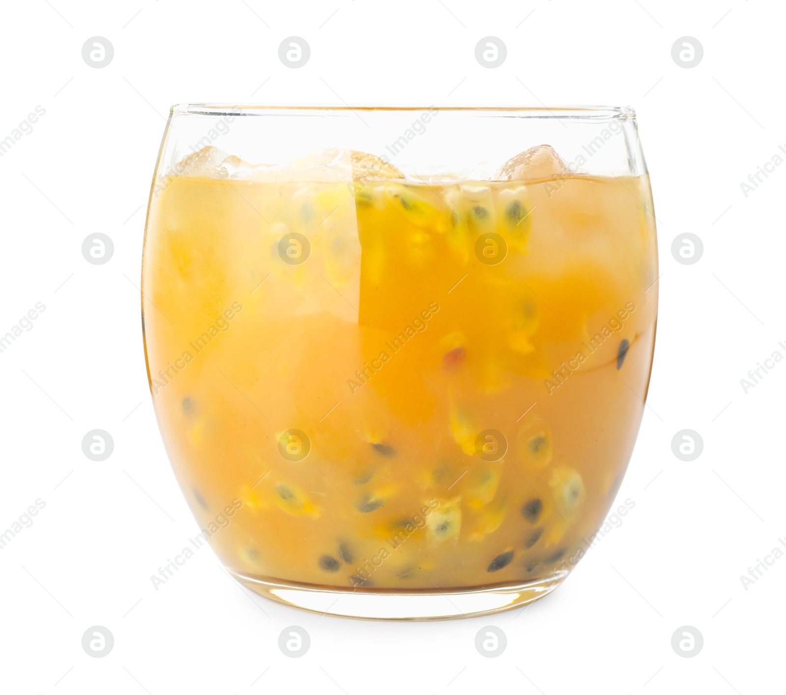 Photo of Tasty passion fruit drink isolated on white