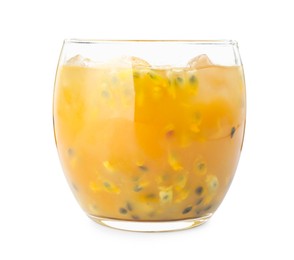 Photo of Tasty passion fruit drink isolated on white