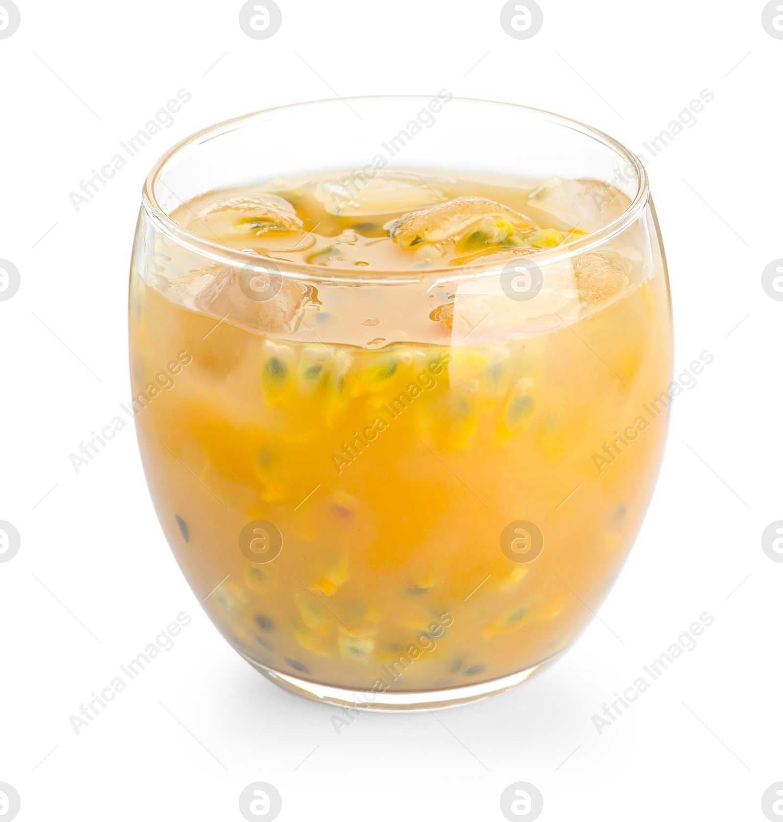 Photo of Tasty passion fruit drink isolated on white