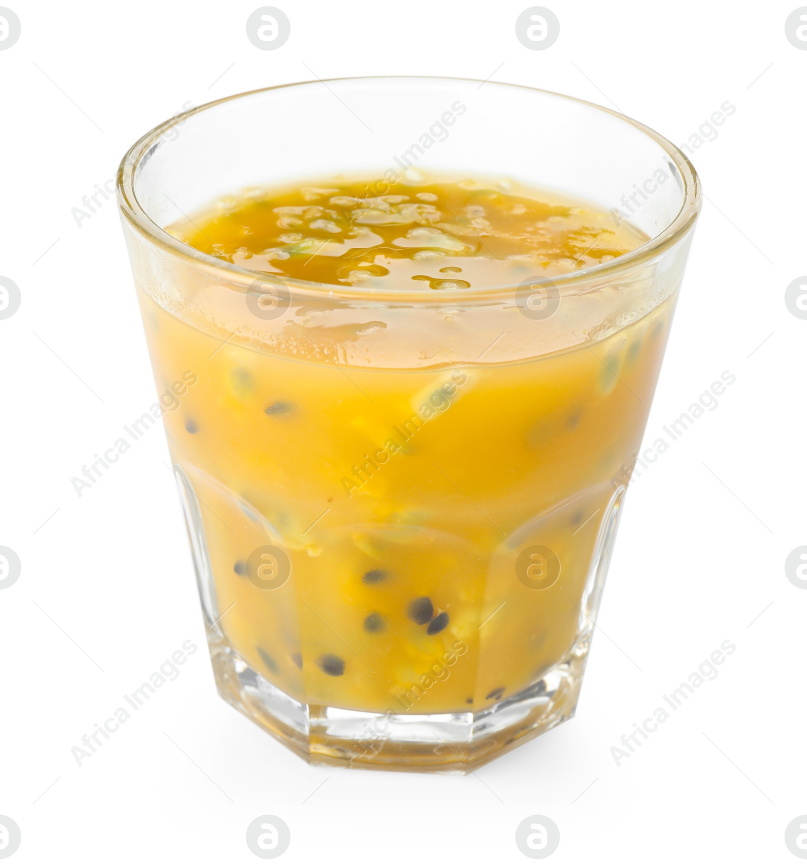 Photo of Tasty passion fruit drink isolated on white