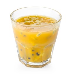 Photo of Tasty passion fruit drink isolated on white