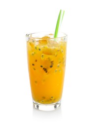 Photo of Tasty passion fruit drink isolated on white