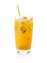 Photo of Tasty passion fruit drink isolated on white