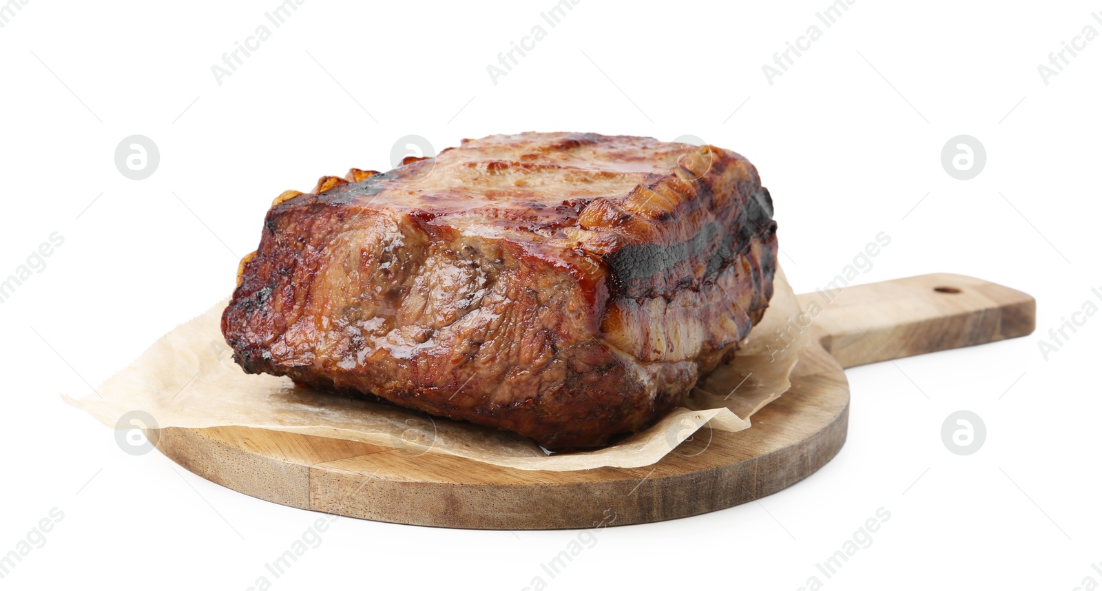 Photo of Piece of delicious roast beef isolated on white