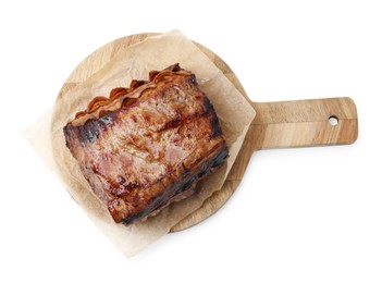 Photo of Delicious roast beef isolated on white, top view