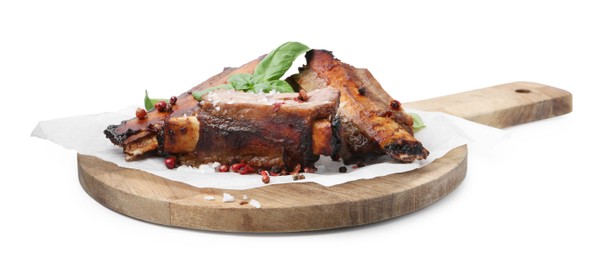 Photo of Roasted beef ribs with spices isolated on white