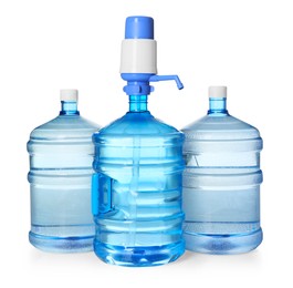 Photo of Cooler bottles with water isolated on white