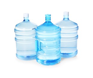Photo of Cooler bottles with water isolated on white