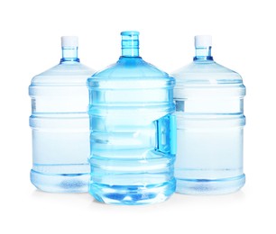 Photo of Cooler bottles with water isolated on white