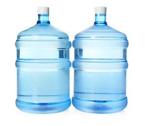 Photo of Cooler bottles with water isolated on white