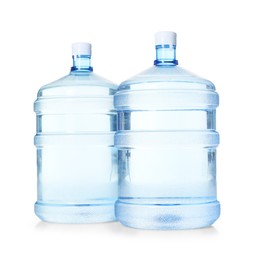 Photo of Cooler bottles with water isolated on white