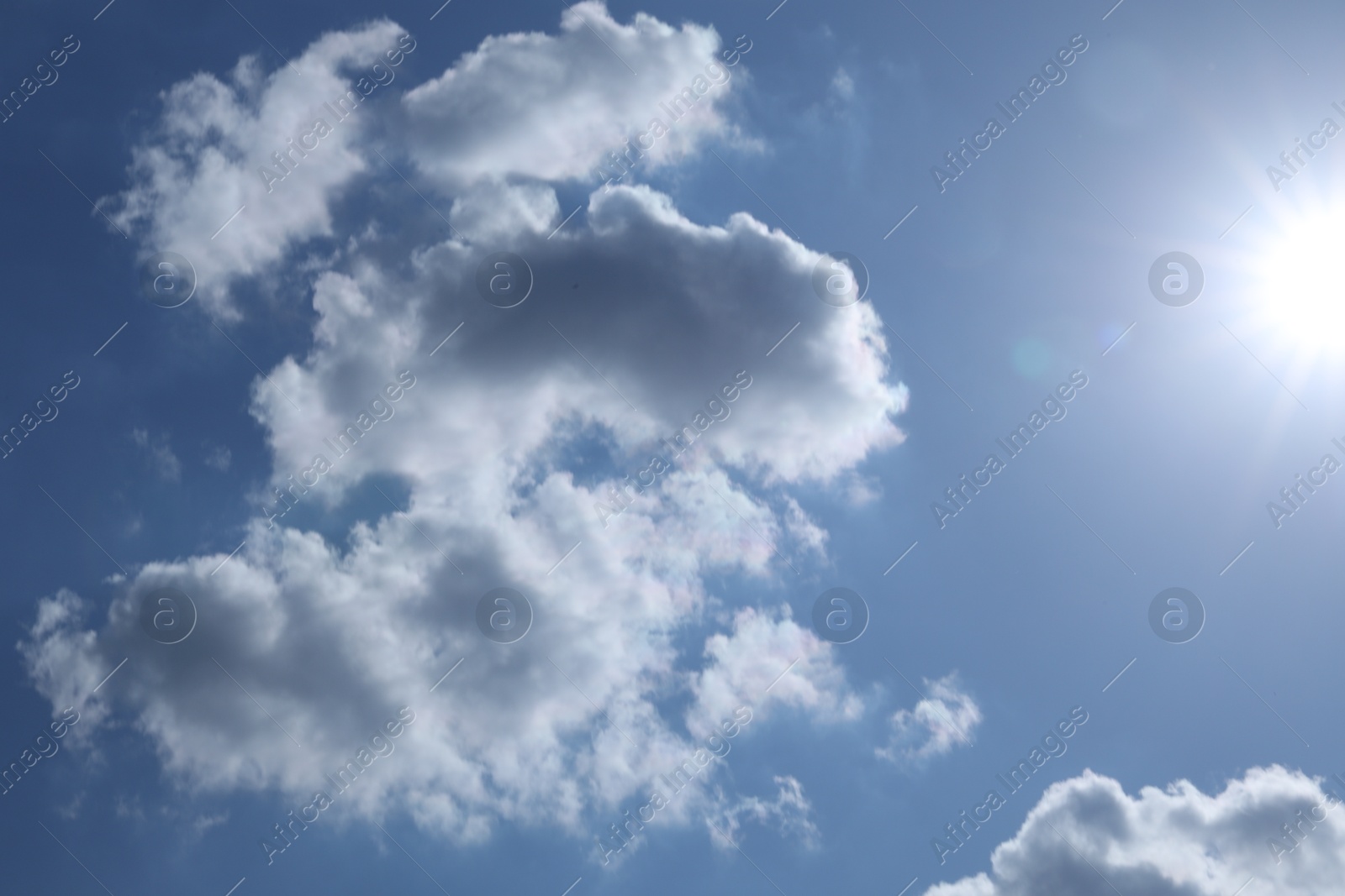 Photo of Beautiful blue sky with clouds on sunny day, bottom view