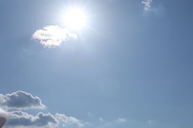 Photo of Beautiful blue sky with clouds on sunny day, low angle view