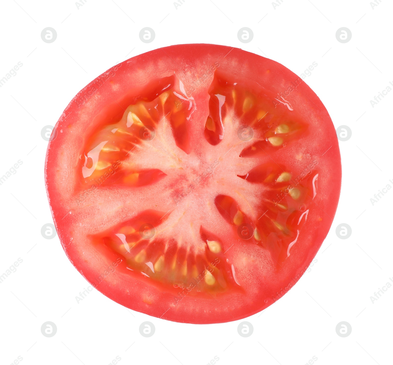 Photo of Slice of fresh tomato isolated on white