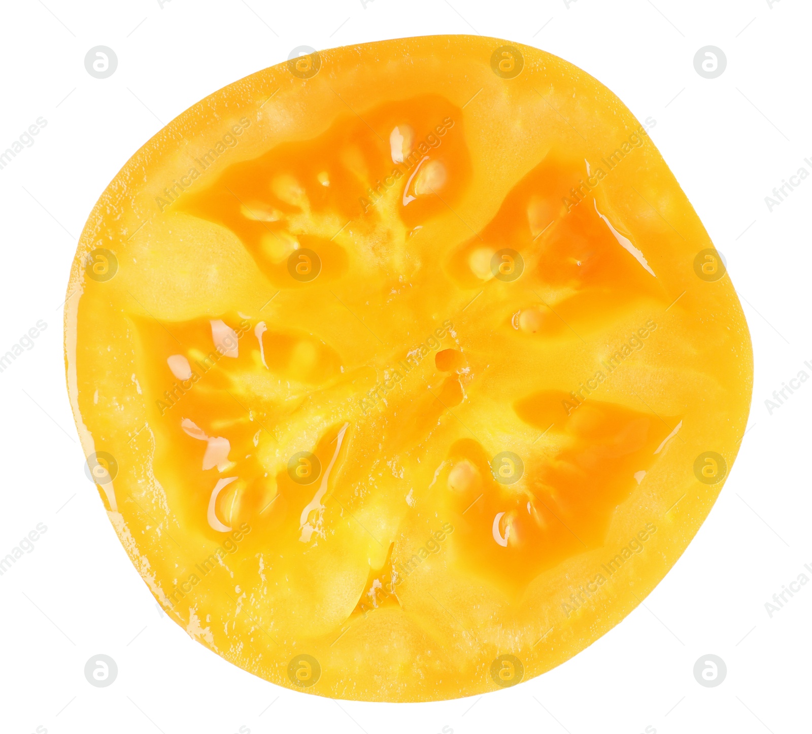 Photo of Slice of fresh tomato isolated on white