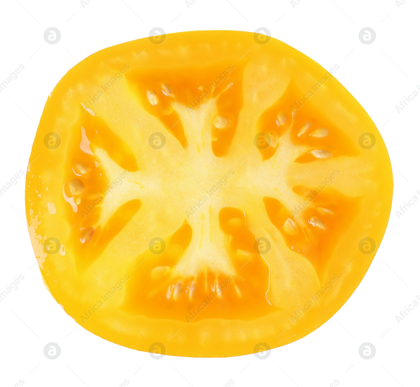Photo of Slice of fresh tomato isolated on white