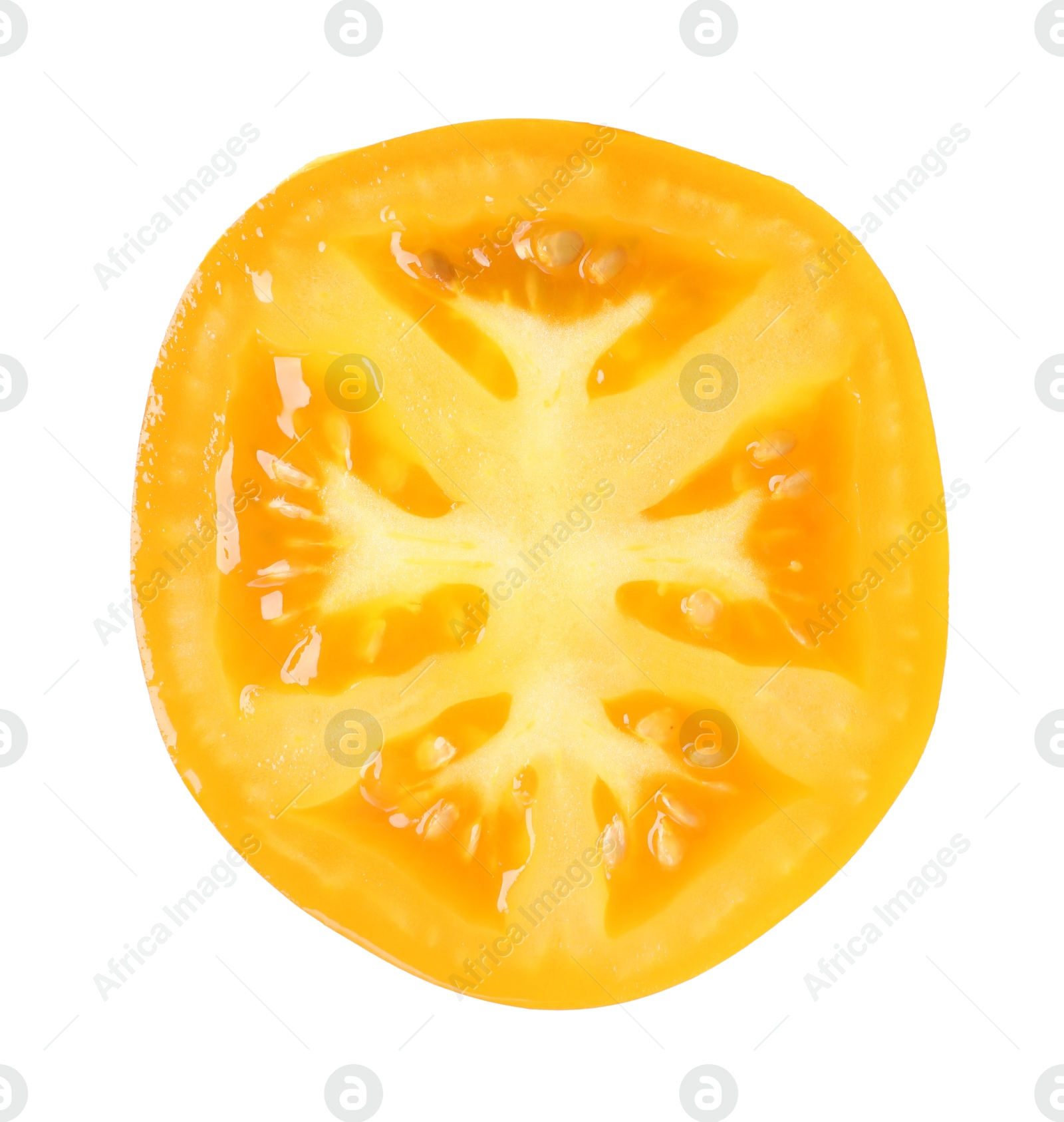 Photo of Slice of fresh tomato isolated on white
