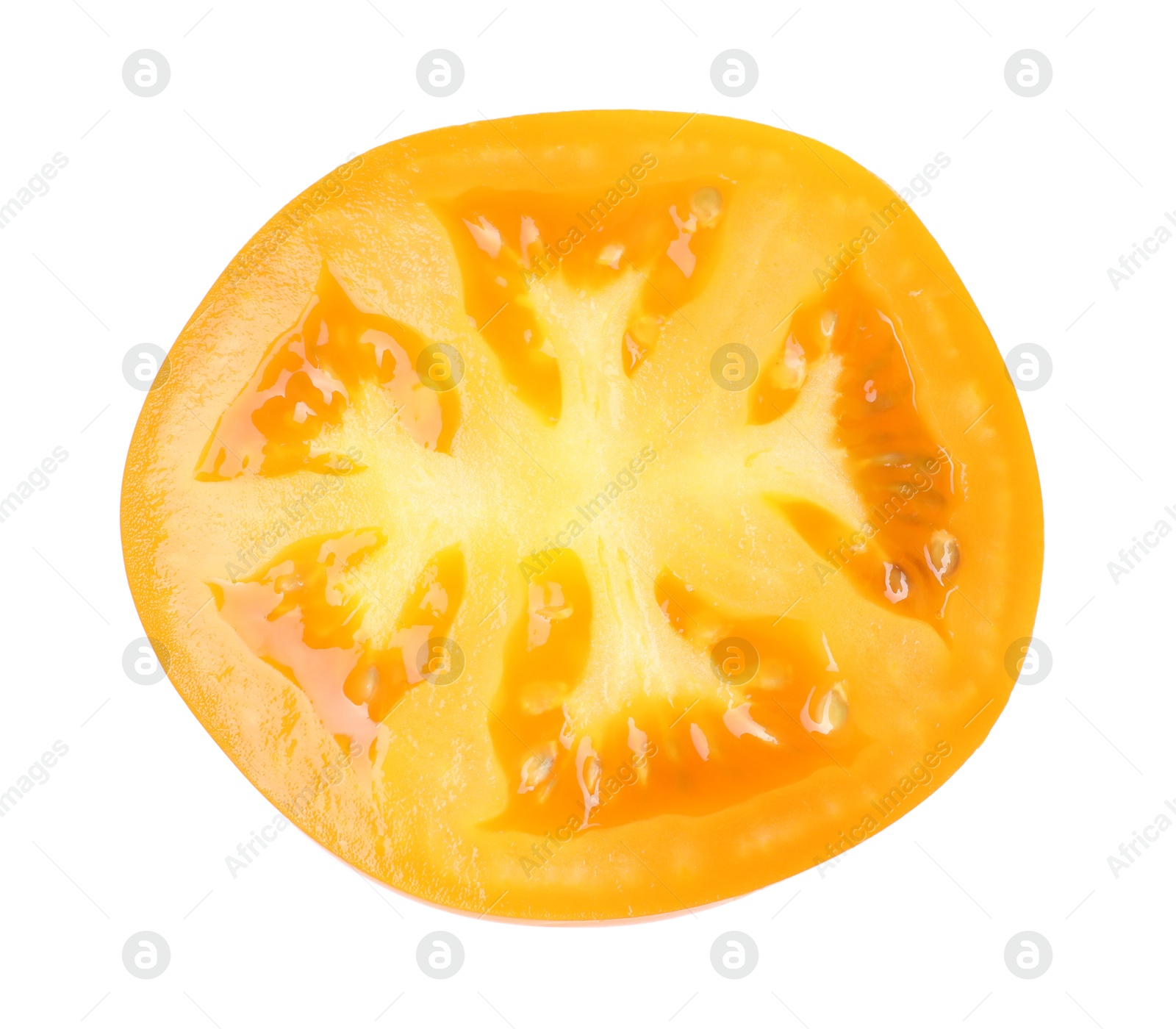 Photo of Slice of fresh tomato isolated on white