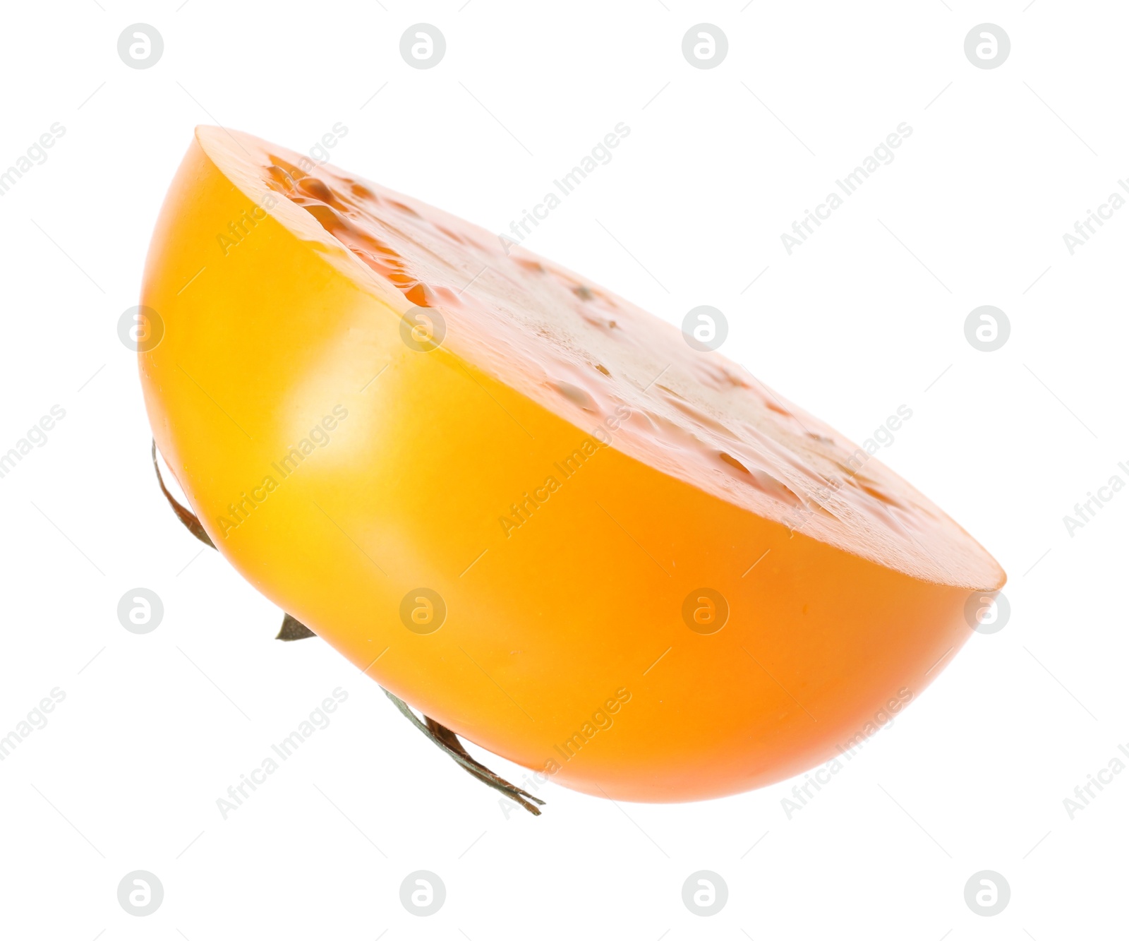 Slice of fresh tomato isolated on white Photo of Slice of fresh tomato isolated on white