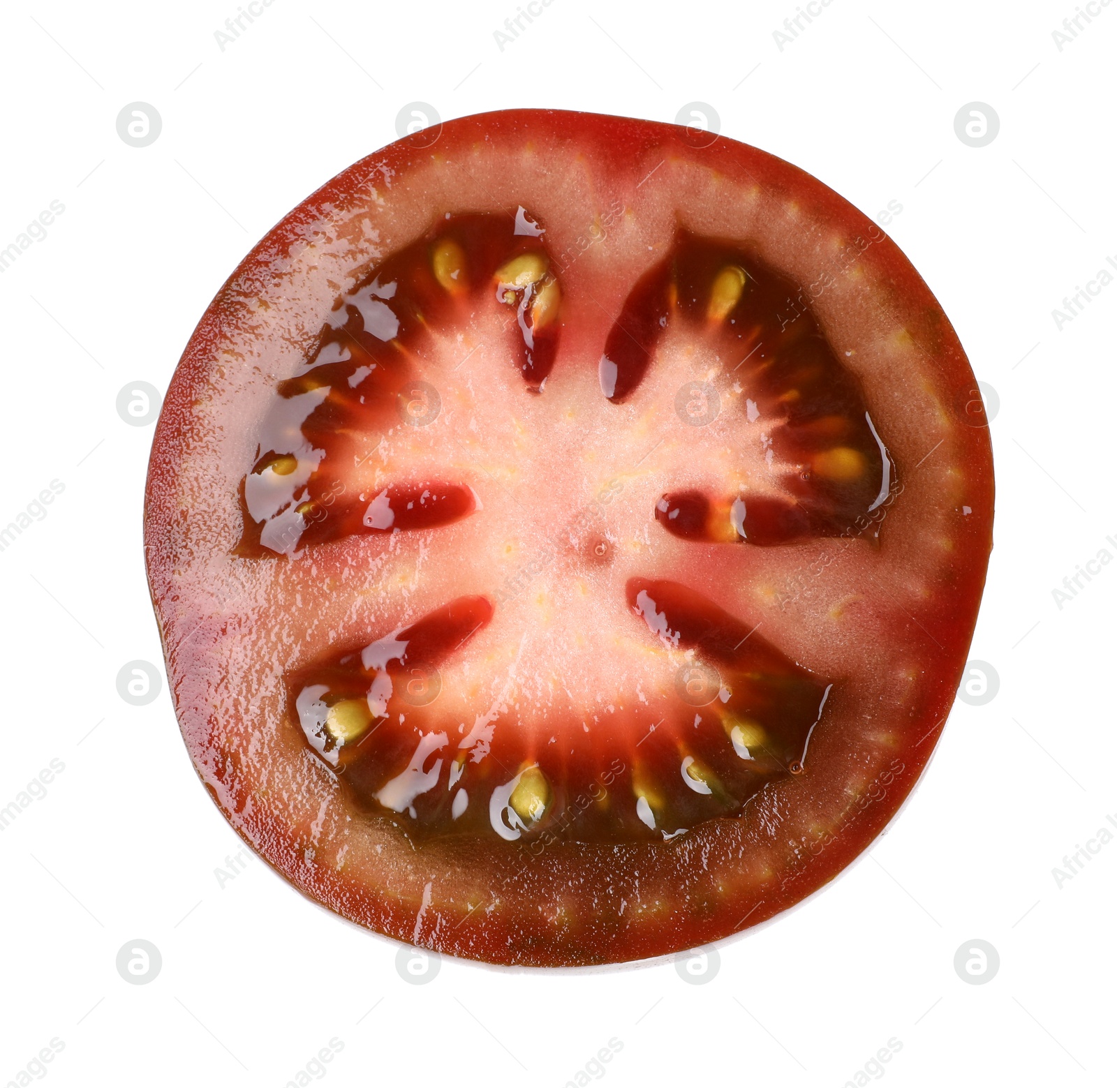 Photo of Slice of fresh tomato isolated on white