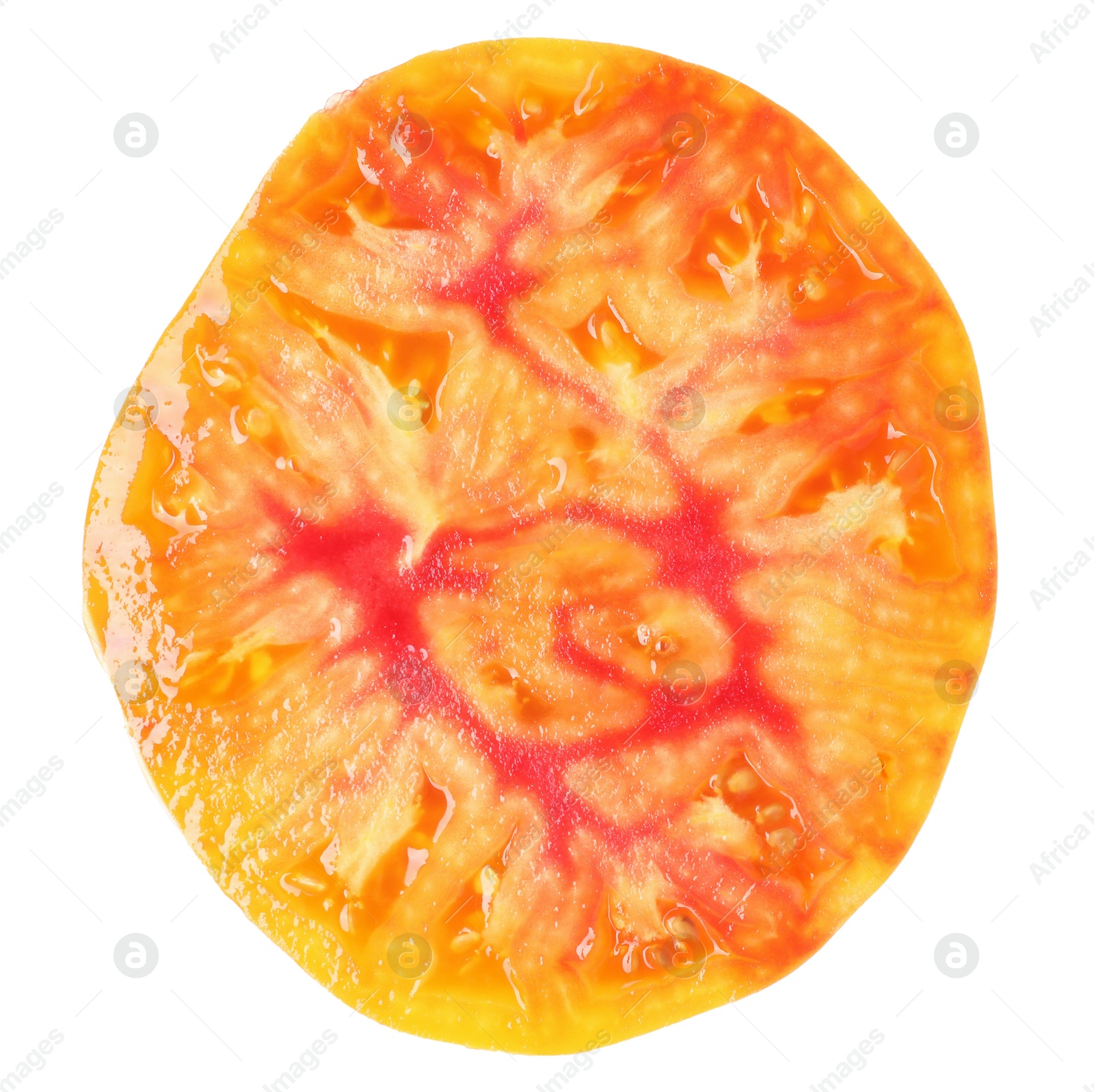 Photo of Slice of fresh tomato isolated on white