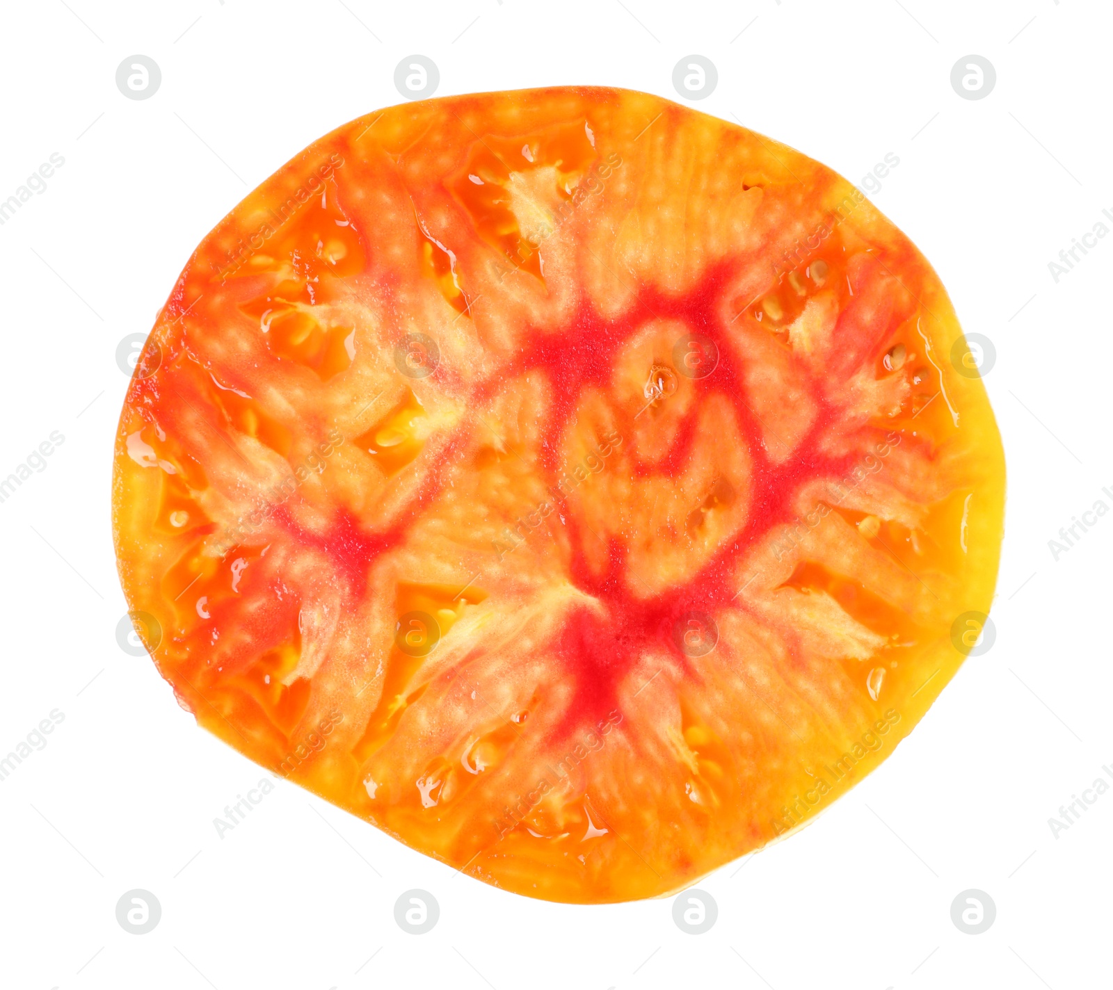 Photo of Slice of fresh tomato isolated on white