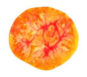 Photo of Slice of fresh tomato isolated on white