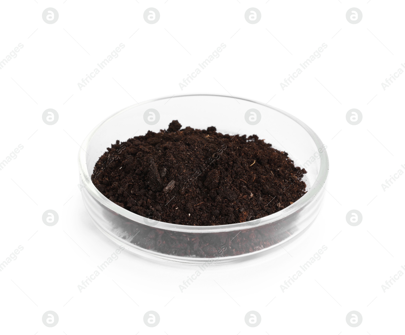 Soil sample in Petri dish isolated on white Photo of Soil sample in Petri dish isolated on white