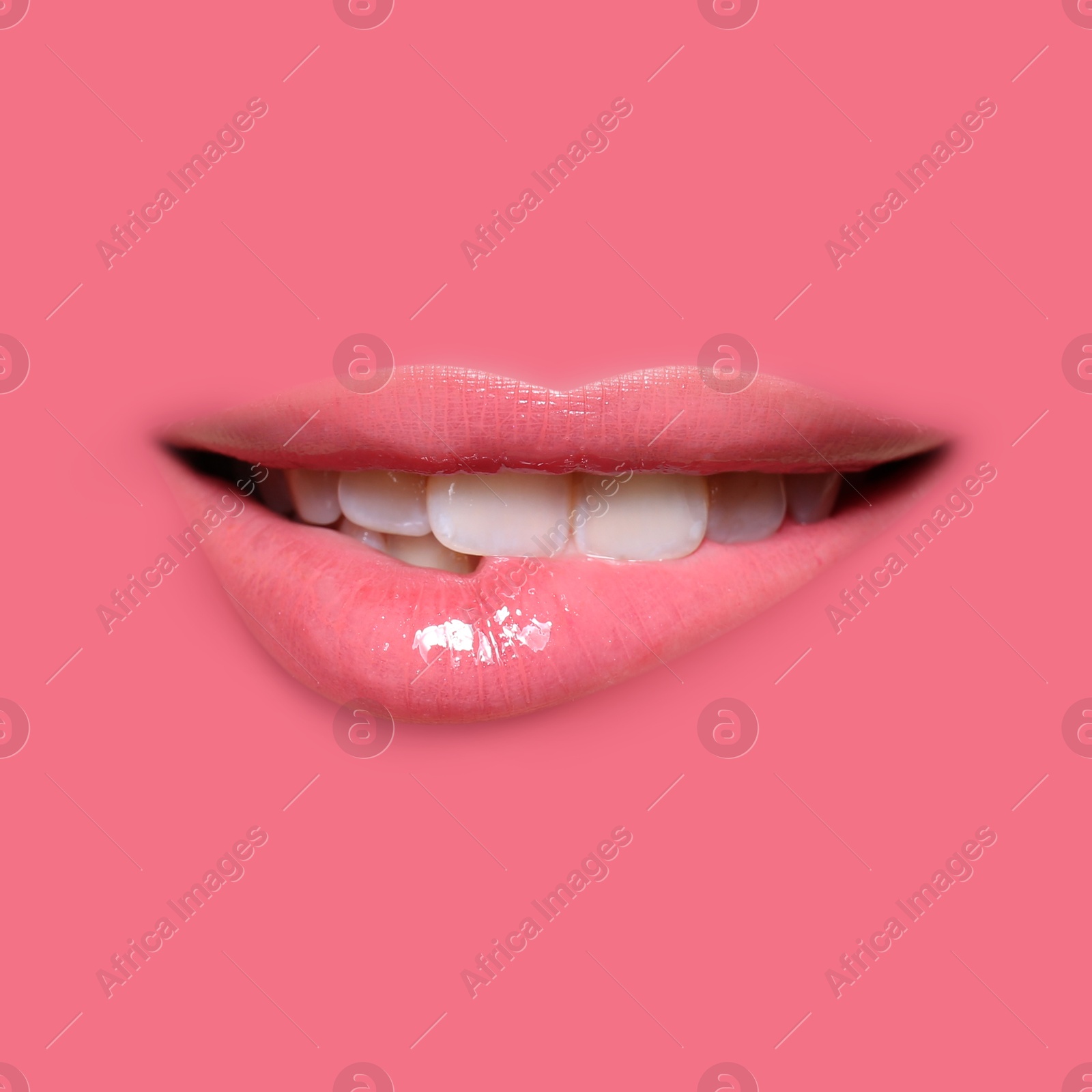 Woman's lips against background matching color of her lipstick Image of Woman's lips against background matching color of her lipstick