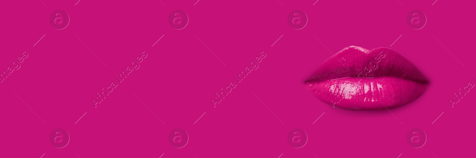 Woman's lips against background matching color of her lipstick. Banner design with space for text Image of Woman's lips against background matching color of her lipstick. Banner design with space for text