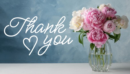 Image of Thank You card design with peony flowers in vase on table